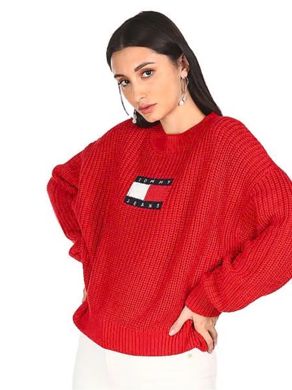 Tommy Hilfiger Bright Red Chunky Crewneck Sweater